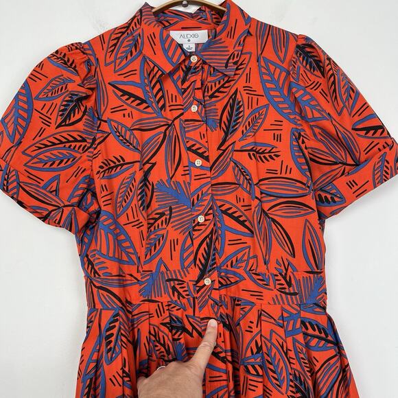 ALEXIS x TARGET Size Small Tropical Leaf Stretch Midi Pleated Shirtdress Pockets - Picture 4 of 13